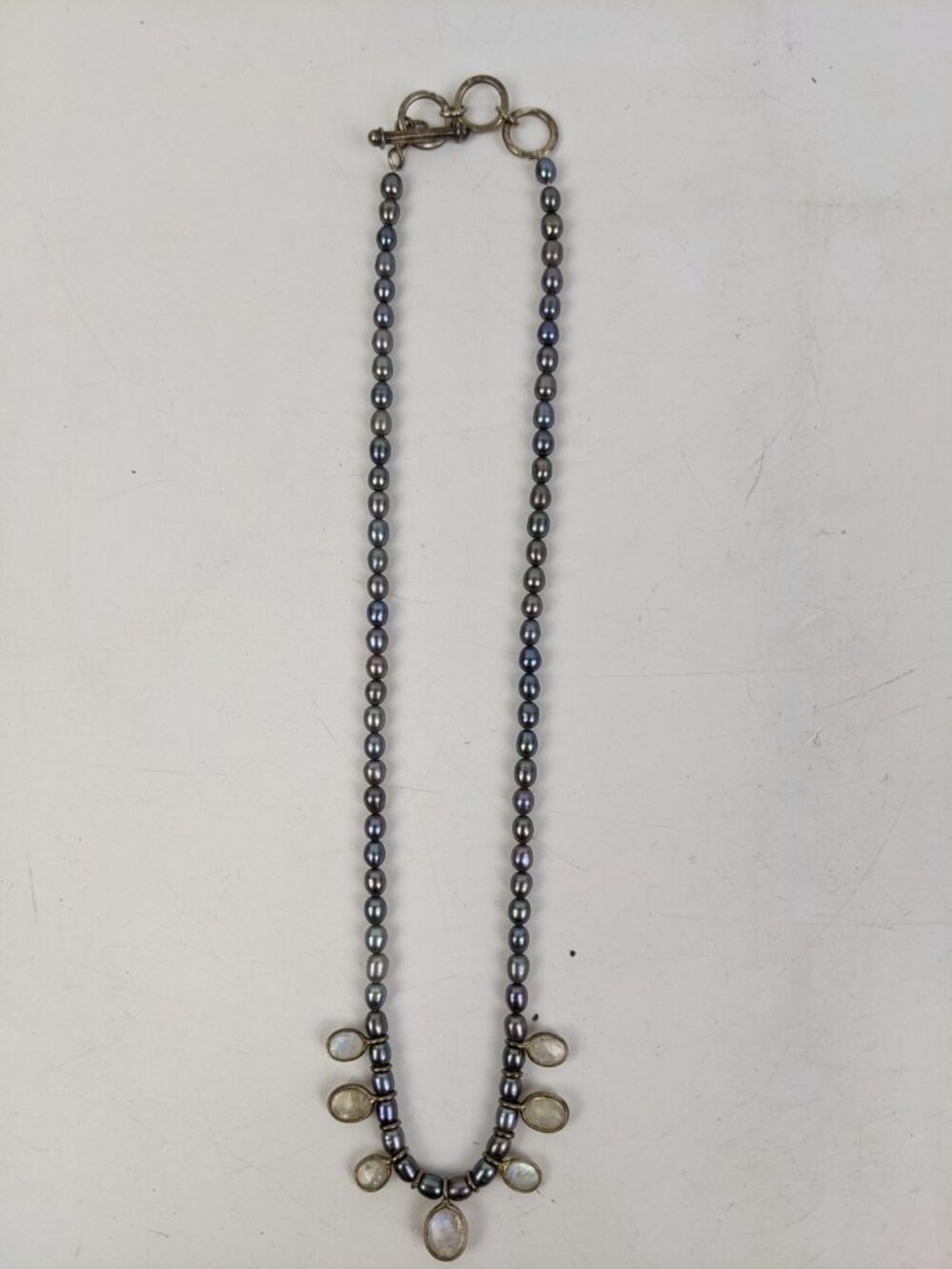 Iridescent Pearl & Moonstone Necklace Statement Vintage Teardrop - Picture 8 of 12